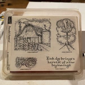Stampin Up! Peaceful Pastoral 2004 unmounted barn silo rooster tractor